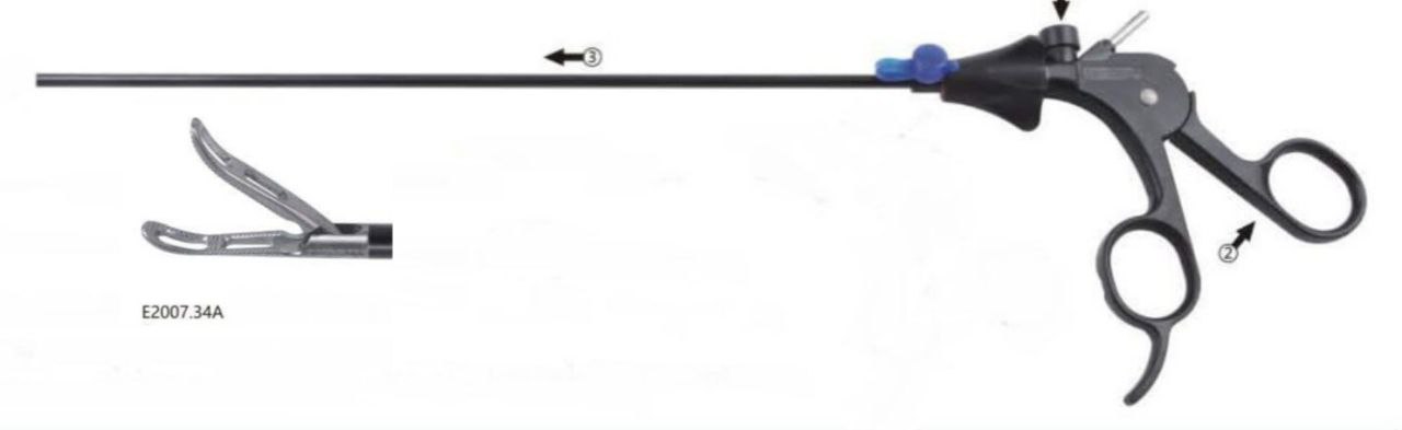 Ухоплюючий затискач, щипці Кроче-олмі тип лижа фенестрована, шлунковий, обертальний 360 град, діаметр 5 мм, довжина 330 мм х 22 мм